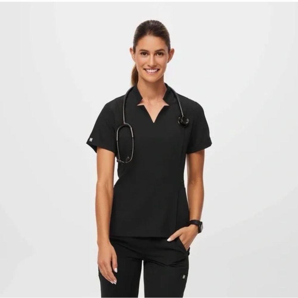 Figs Inala Slim Fit Black Scrub Top